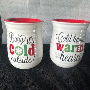 DEI (Dennis East International) Christmas Hand Warmer Mugs Set 2 Flaw